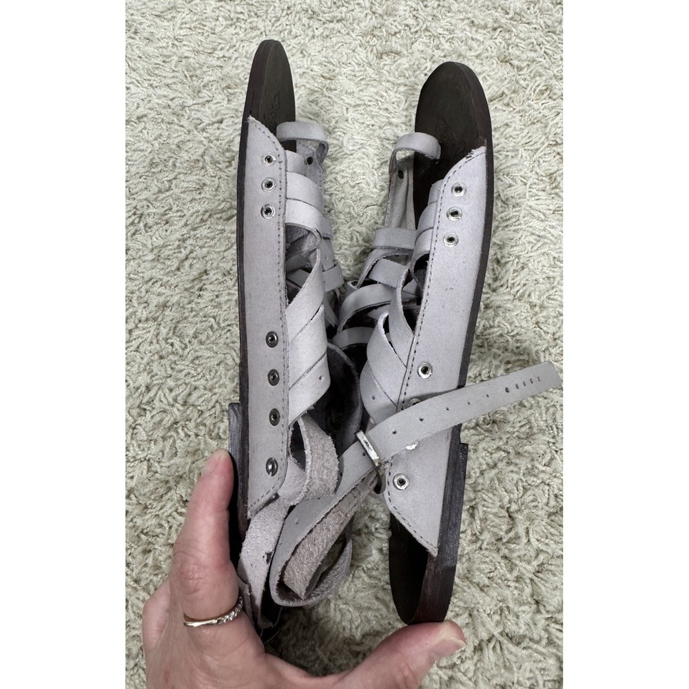 Free People Gray Belize Strappy Sandals Criss Cross Leather Toe Loop EU 41 US 10 - Picture 8 of 12